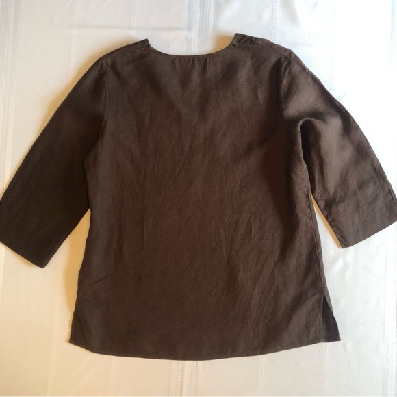 Choices Brown Linen Embellished 3/4 Sleeve Tunic Size S - Picture 4 of 9